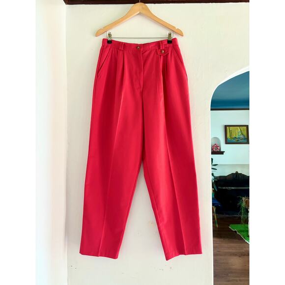 Vintage 90s Red Cotton Tailored Trousers- Size 29/30, Bold, Dopamine, Maximalist - Picture 1 of 3
